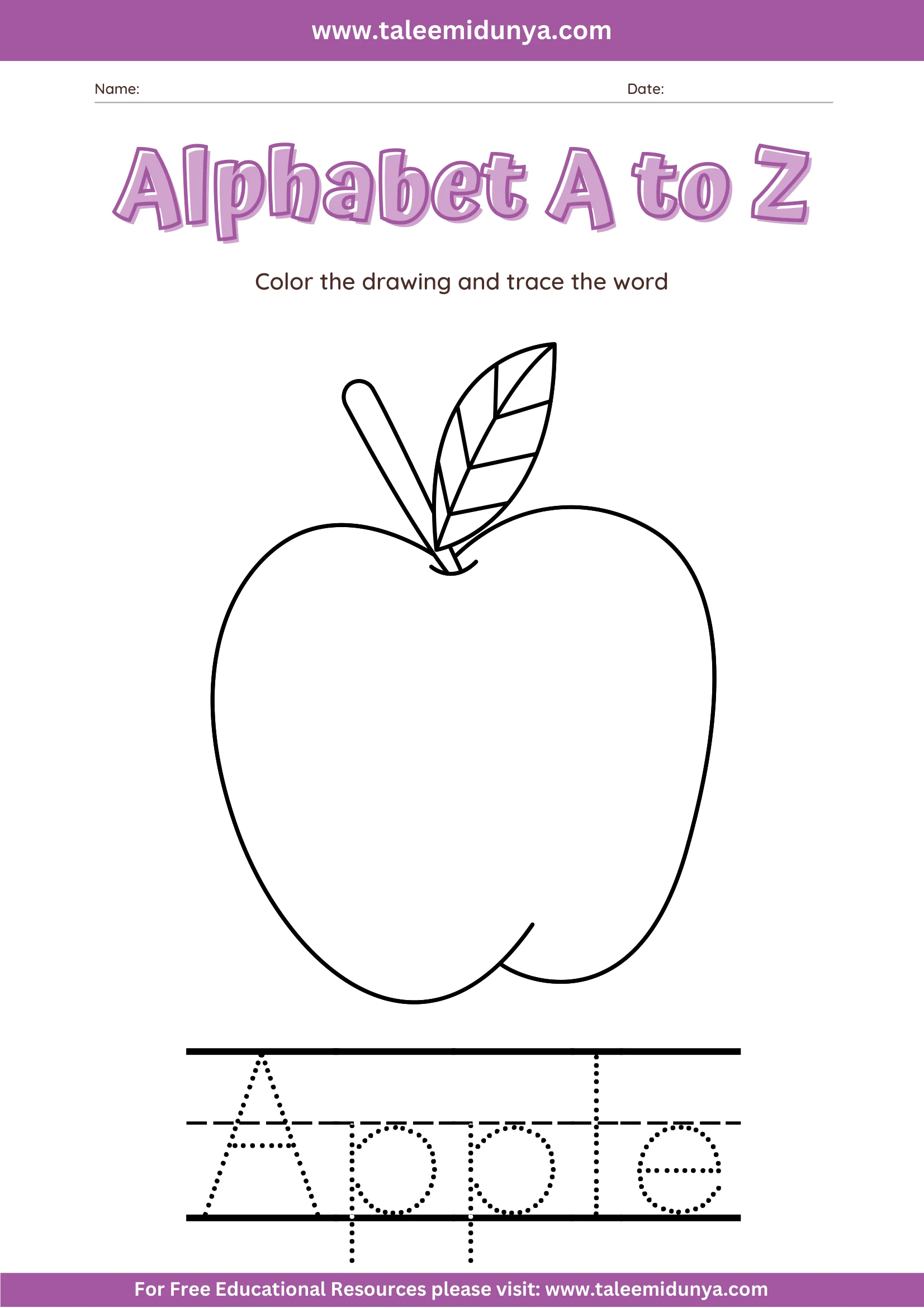 A to Z Worksheet